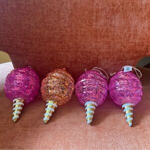 Set of 4 Glittery Iridescent Glitterville Cotton Candy Ornaments